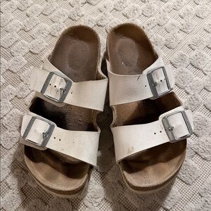 Birkenstock White Sandals with Silver Buckles